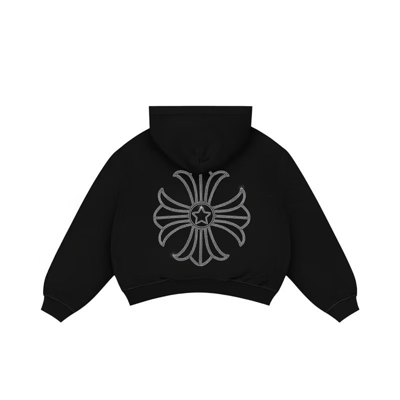Hoodie Zipper 375GSM Rhinestone Studded Black_