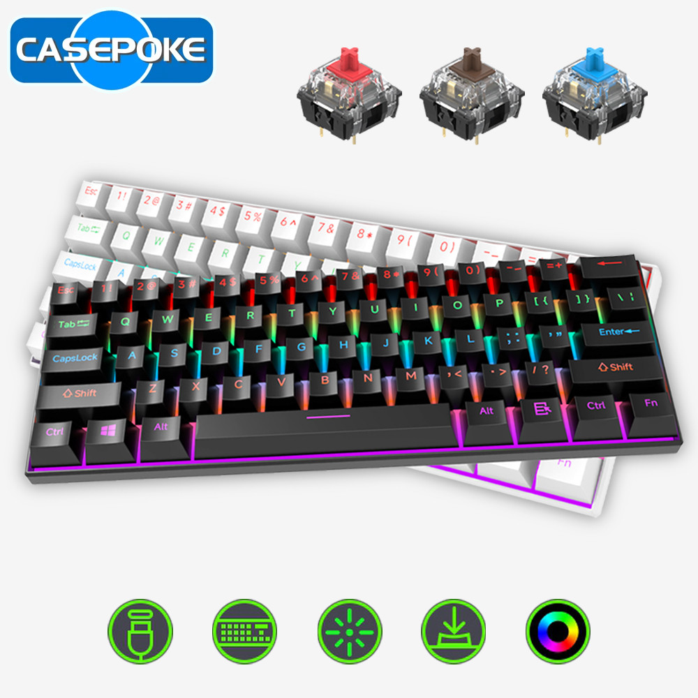 CASEPOKE Mechanical Keyboard 61 Keys Blue Switch Red Switch Brown Switch Hot Swap Keyboard Office Ac