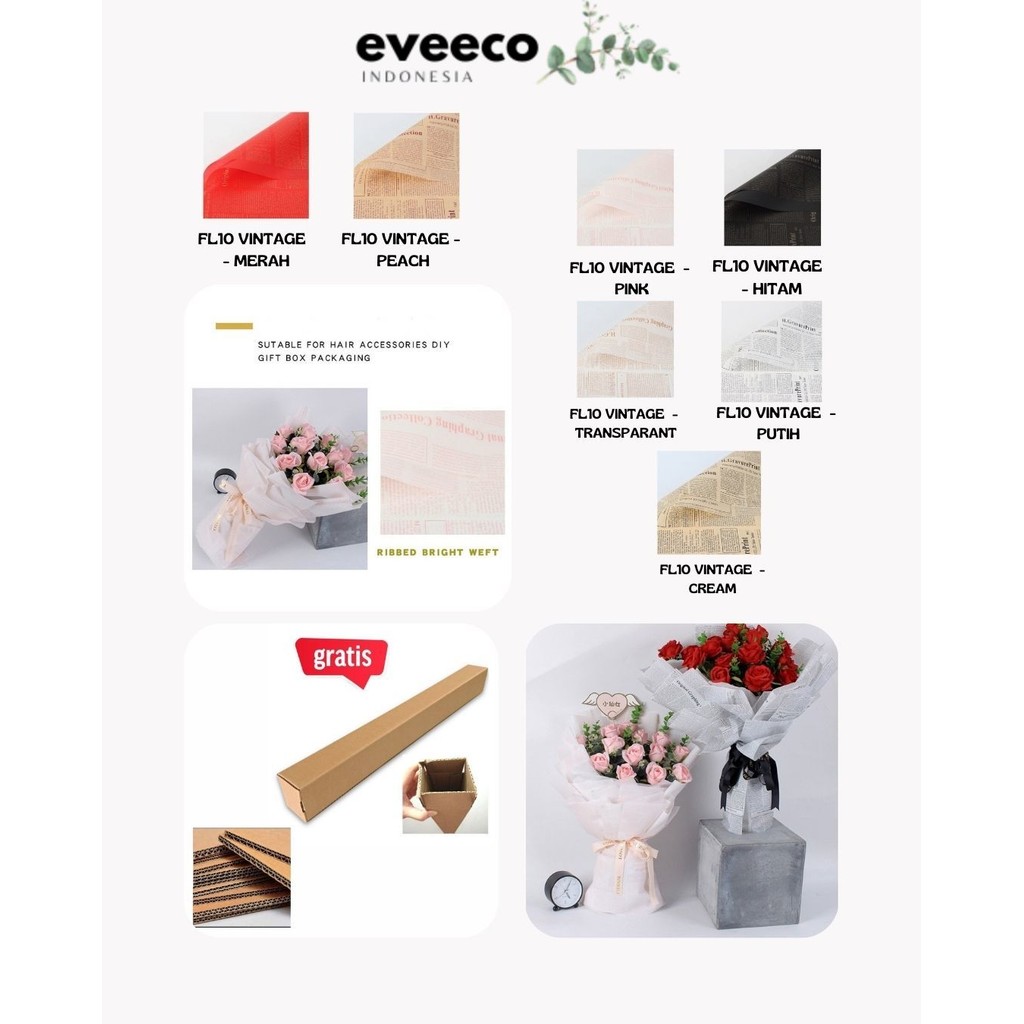 

EVEEco - (5 LEMBAR) - FL10 VINTAGE Craft Paper Kertas Bunga Buket Motif Koran Bunga Florist Cellophane