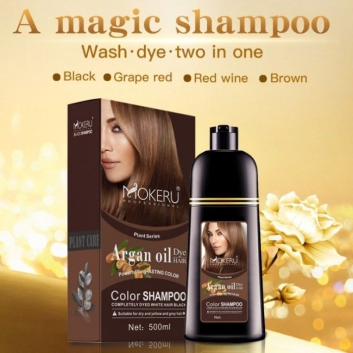 MOKERU Color Shampoo Argan Oil Dye Hair / Sampo Semir Herbal Alami 500 - NATURAL BLACK