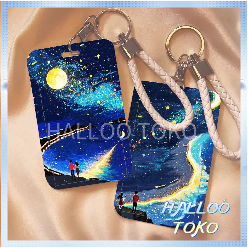 

ID CARD HOLDER MOTIF KAWAII TEMPAT KARTU PHOTOCARD PHOTO CARD Pelindung + Tali,Bintang-bintang yang cerah dan bulan yang bersinar