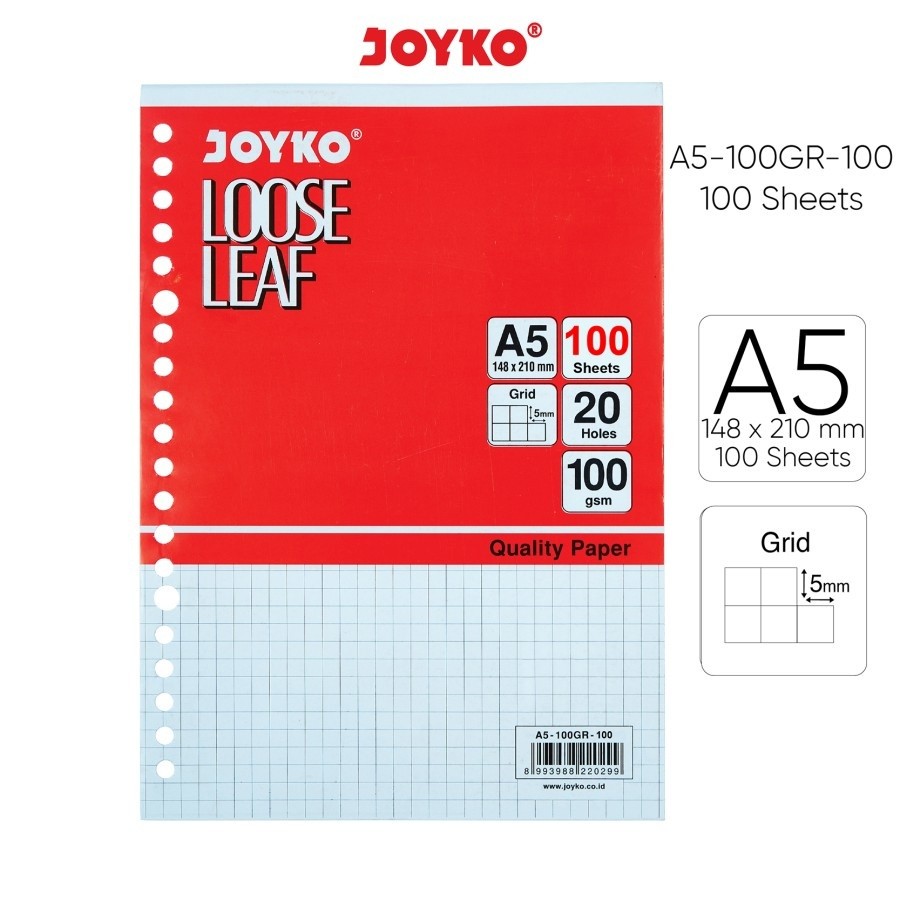 

Kertas Binder Kotak Loose Leaf Grid Isi File A5 Isi 100 Lembar Joyko