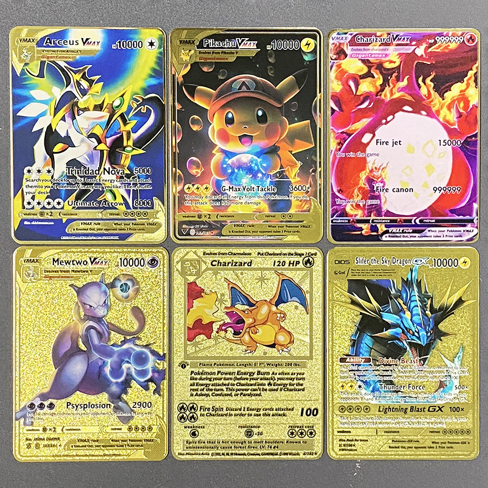 

Pokemon Metal Card 10000 Points Arceus Charizard Raichu Super Card Golden English Mewtwo Vmax GX EX Anime Collection Cards Gift