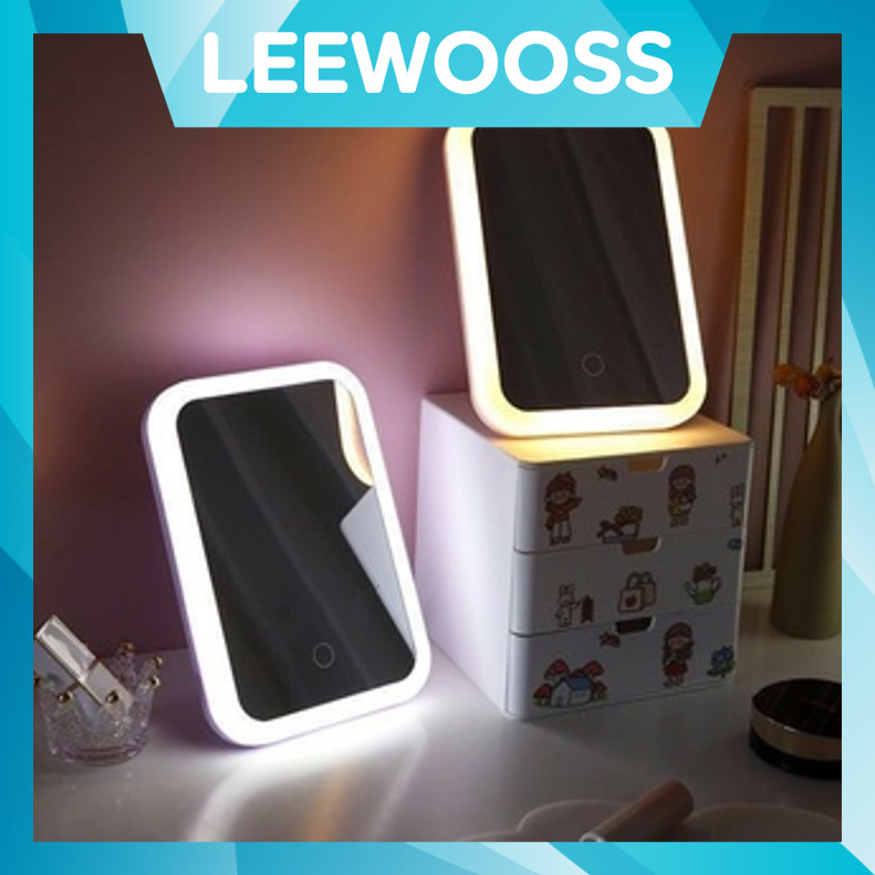 Leewooss C5287 Cermin Lampu LED Rechargeable Tombol Touch Screen Cermin Makeup LED Kaca Cermin Lampu