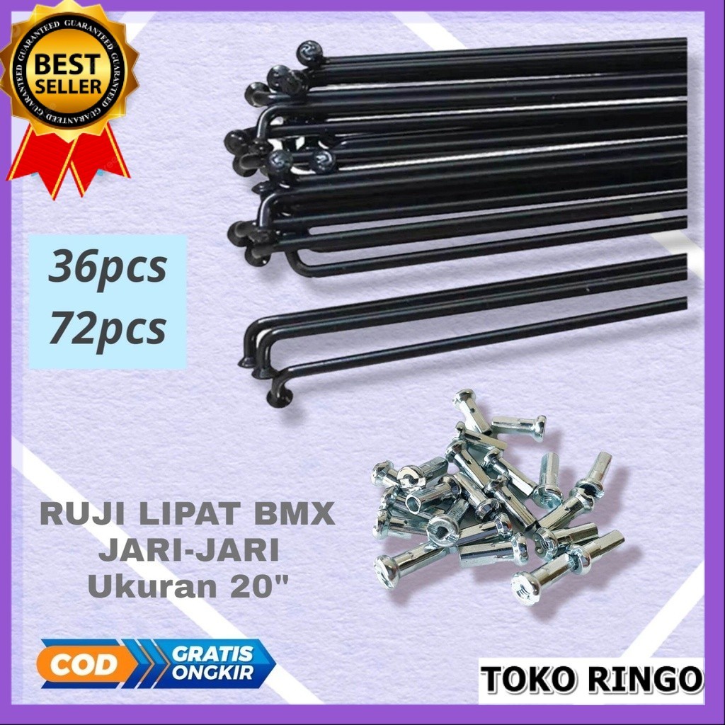 jari jari sepeda 20 inch hitam murni velg lipat minion bmx set ban ruji anak spoke 20" inc 36pcs 72p
