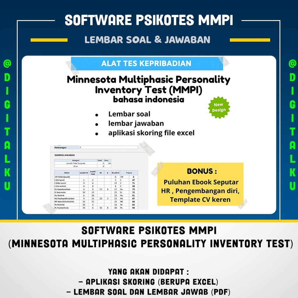 Software Alat Psikotes MMPI (Minnesota Multiphasic Personality Inventory Test) - Excel
