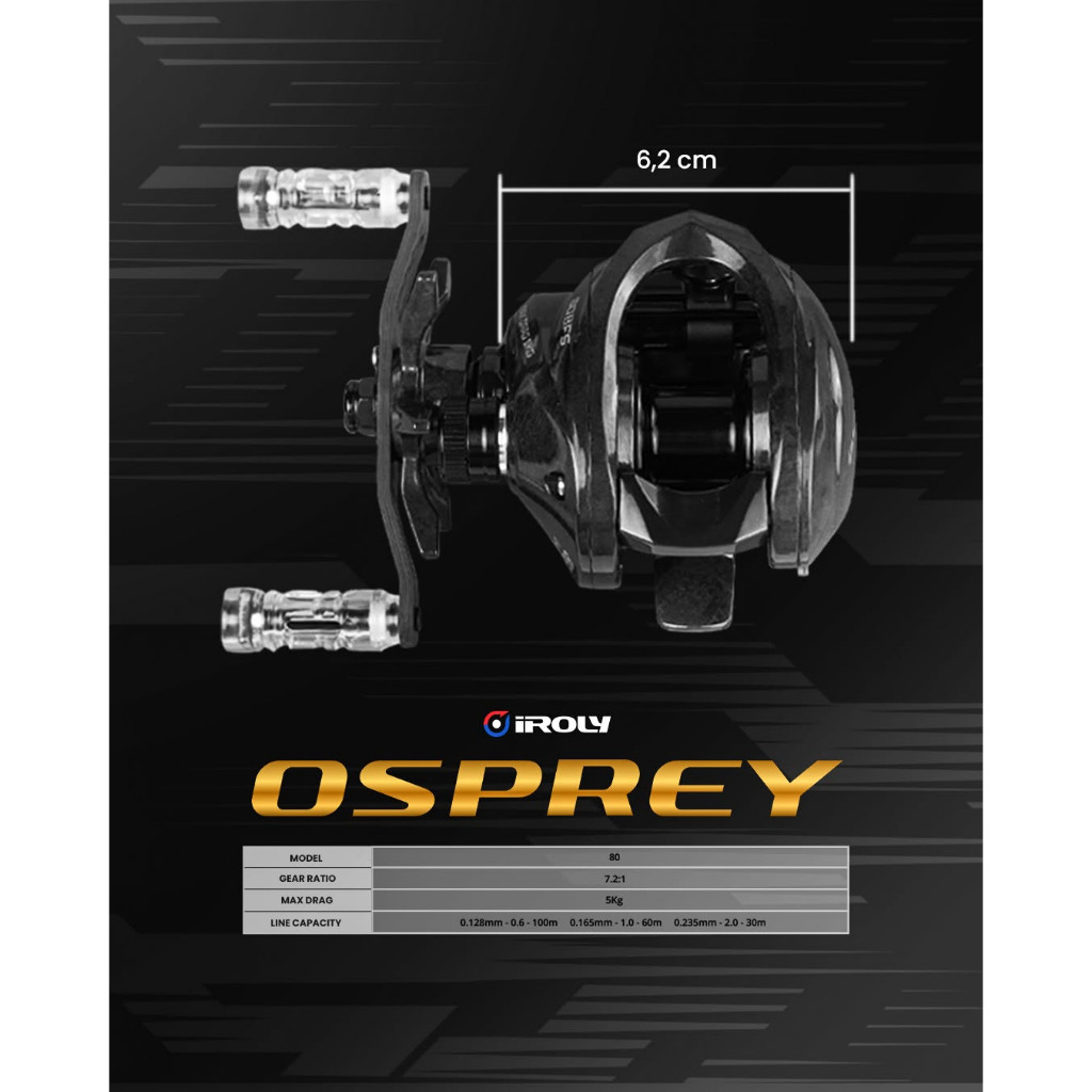 REEL BC IROLY OSPREY 80 CLICKER DRAG AIR CARBON BODY MAGNETIC CENTRIFUGAL BREAKE SYSTEM REEL BC BFS