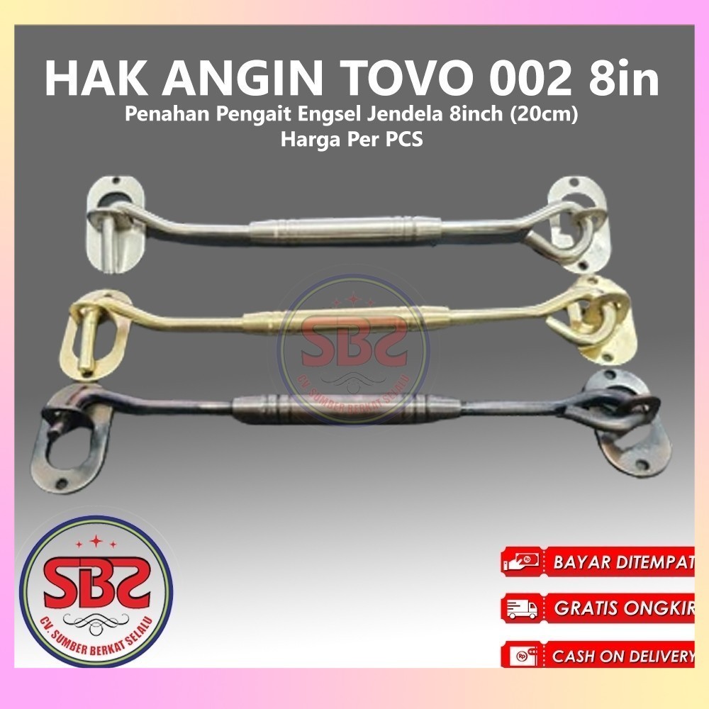 Hak Angin TOVO 8in / 20cm - Penahan Pengait engsel jendela 8 inch chrom Merk TOVO