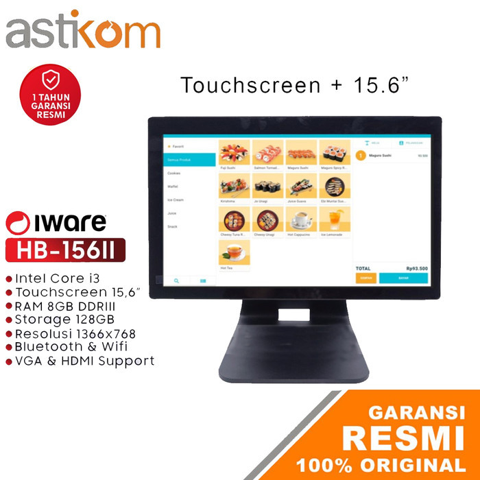 Mesin kasir PC POS All in One Core i3 Touchscreen Iware HB-156II 8/128 Windows 10