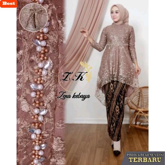 rok wanita kekinian Setelan Kebaya Tunik Payet Atasan Kebaya Modern Bahan Tulle Baju Dress Kondangan