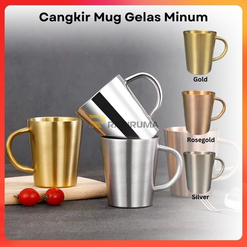 Cangkir Mug Gelas Minum Kopi Teh Estetik Material Premium /Gelas Stainless Steel 304 Double Wall