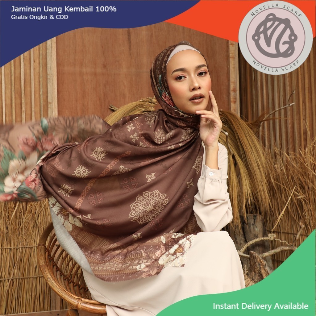 OFFICIAL STORY OF NUSANTARA - BUNGONG JEUMPA IN TAUPE | THE NOVELLA SCARF (Superfine Watersplash Voa