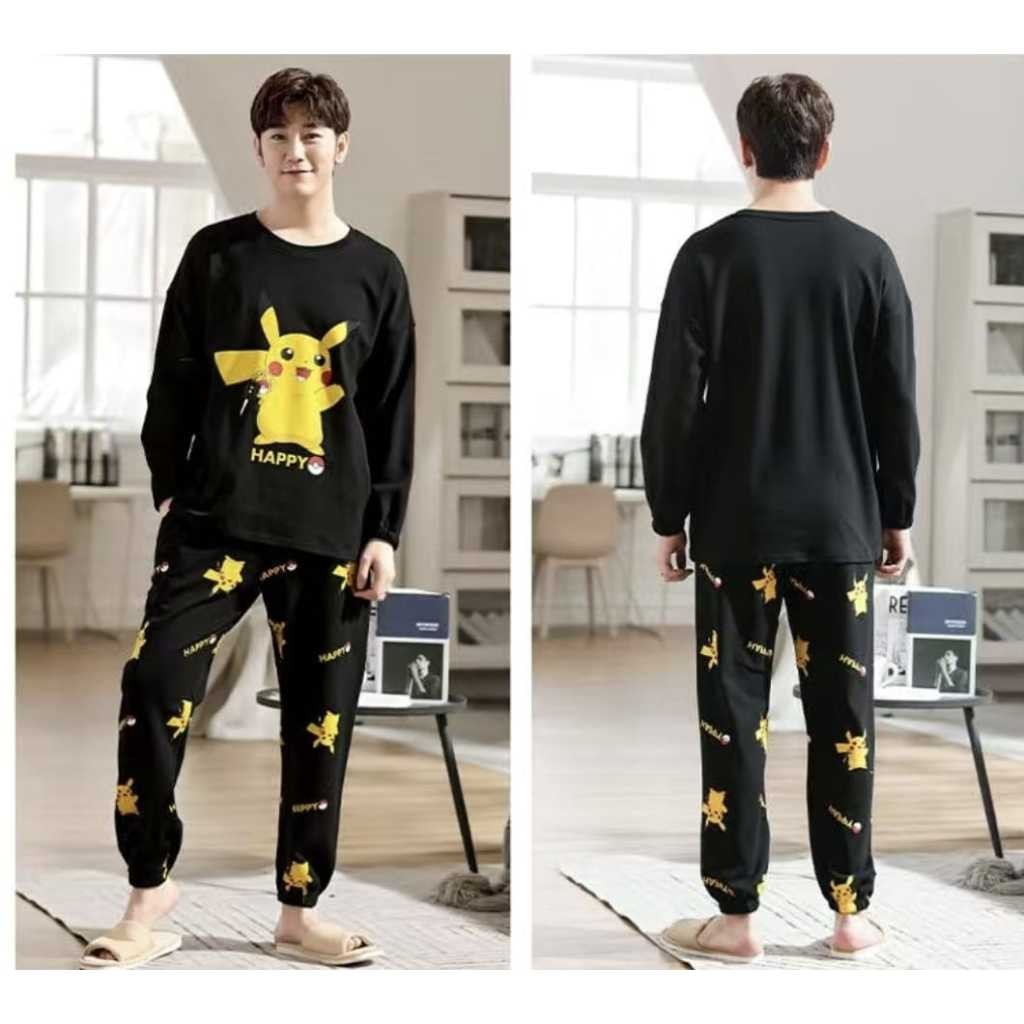 Baju tidur piyama cowok lengan panjang celana panjang bahan kaos tebal import SETELAN SETCEL ONESET 