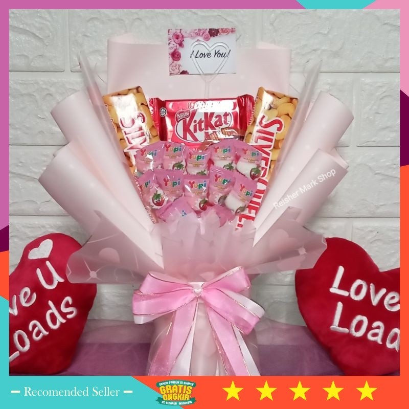 

KADO NIKAH HAMPERS MURAH VIRAL UNIK BAGUS / Buket Coklat Silverqueen KitKat + Yupi Love - Kado Gift Hadiah birthday wisuda anniversary valentine dll