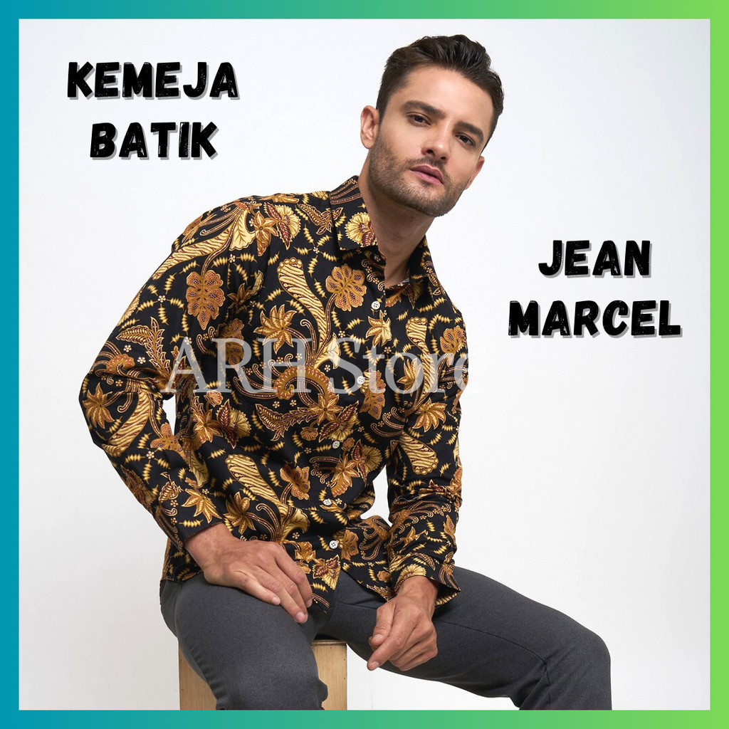 Kemeja Batik Pria Jean Marcel Atasan Lengan Panjang Hem Batik Bahan Full Katun 40s Model Slim Fit Ke