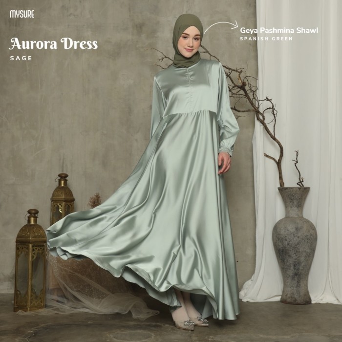 Gamis Dress Wanita Muslimah Polos Armani Silk Premium | Aurora MySure - Sage, S
