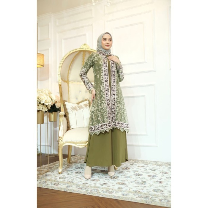 BAJU LEBARAN WANITA MUSLIM DRESS GAMIS OUTER BRUKAT FURING KONDANGAN - mocca, M