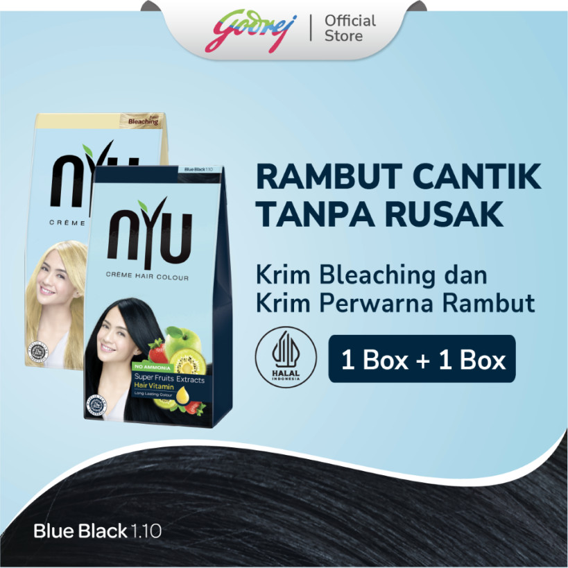 NYU Creme Bleach + Hair Colour Blue Black - Bleaching dan Pewarna Rambut