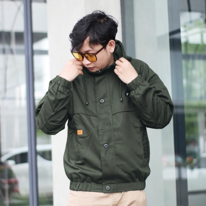 DREELAND X WOLV - Jaket Canvas Drill Anglan Hijau Army Pria Wanita