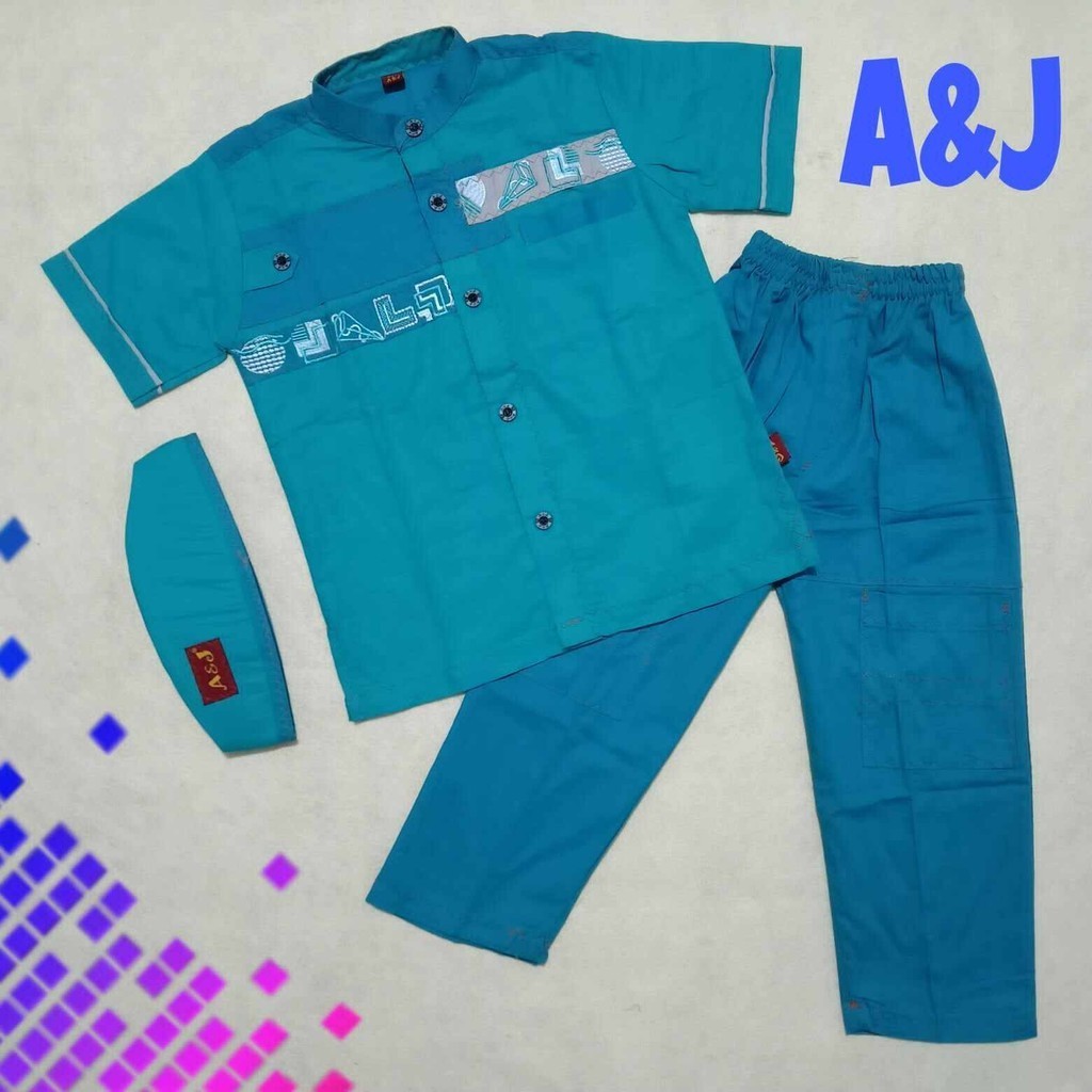 Baju Muslim Koko Anak Bordir Lengan Pendek A&J Terbaru