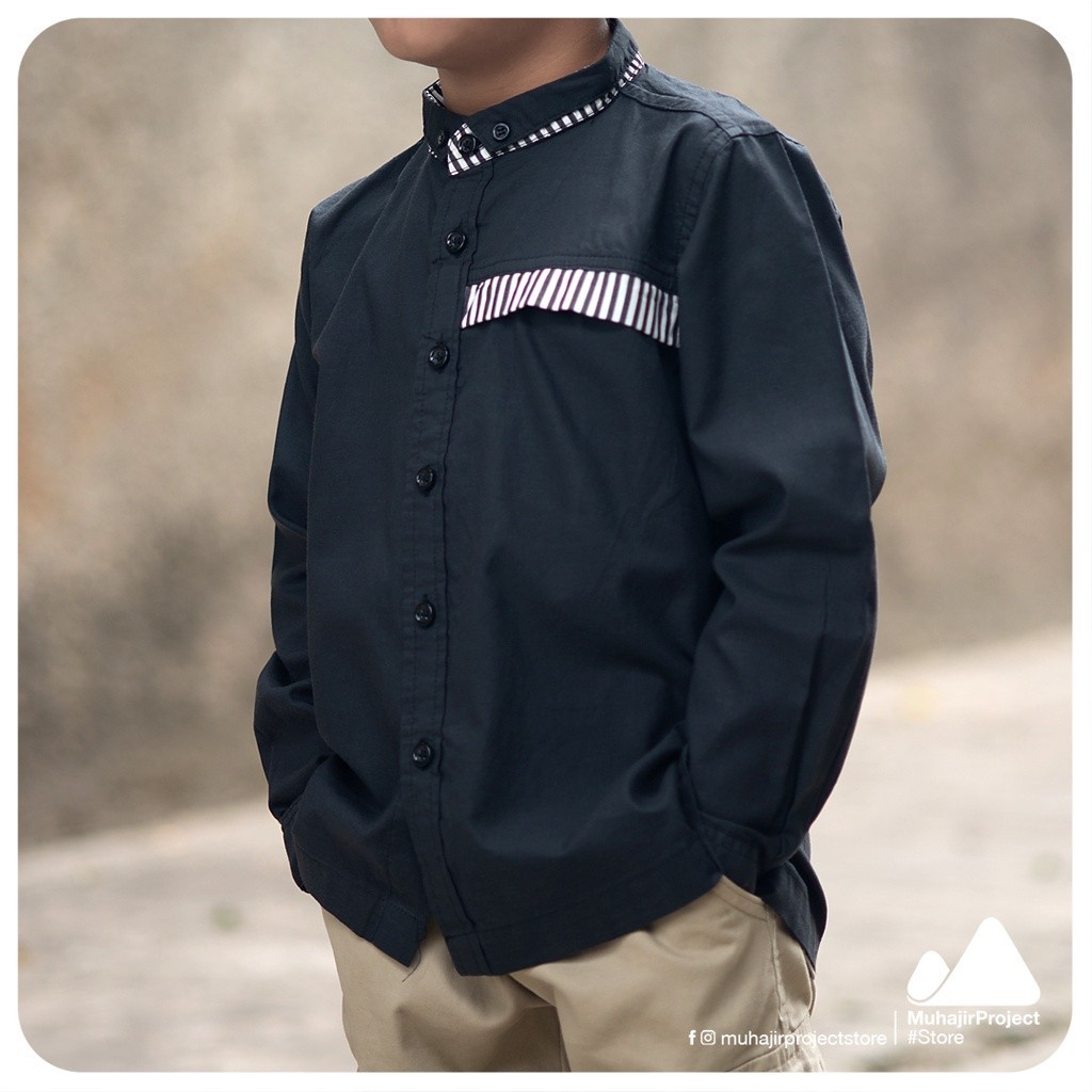 Kids Striped Shirt Black - Kemeja Koko Anak Lengan Panjang