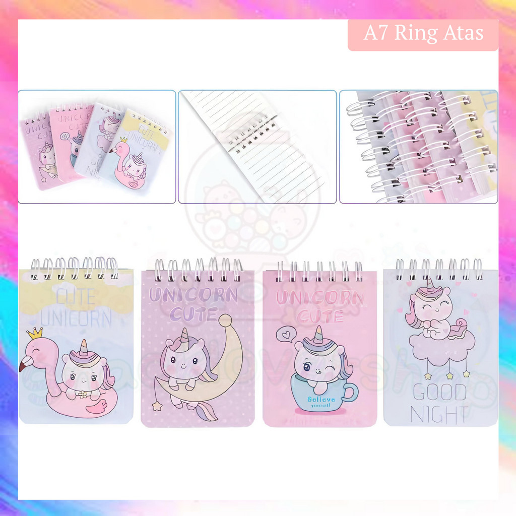 

Notebook Ring Atas Memo A7 Spiral isi 80 Lembar Motif Unicorn Sea Animal