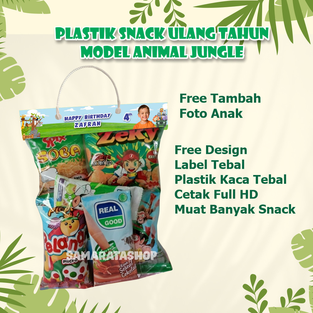 

Label Ultah Jajan Snack Plastik Ulang Tahun Custom Foto Anak Tema Animal Jungle