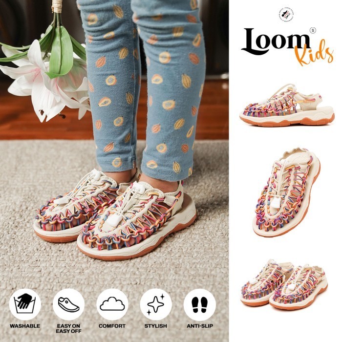 Sandal Anak Portee Goods  Loom Sandals Rainbow White for Kids - 27