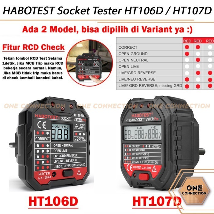 Alat Uji Grounding HABOTEST Stop Kontak Voltage Tester HT106D / HT107D - HT106D
