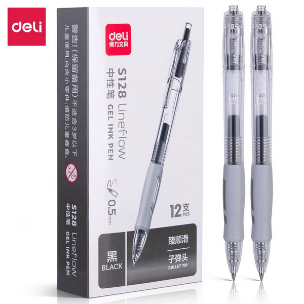 Pulpen Gel Deli Lineflow Hitam Satuan 0.5mm - S128