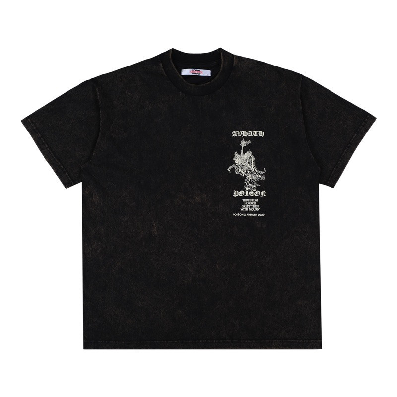 【original】 POISON FOREVER x AVHATH - HIDE FROM HORROR TEES WASHED BLACK Men's and women's T-shirts