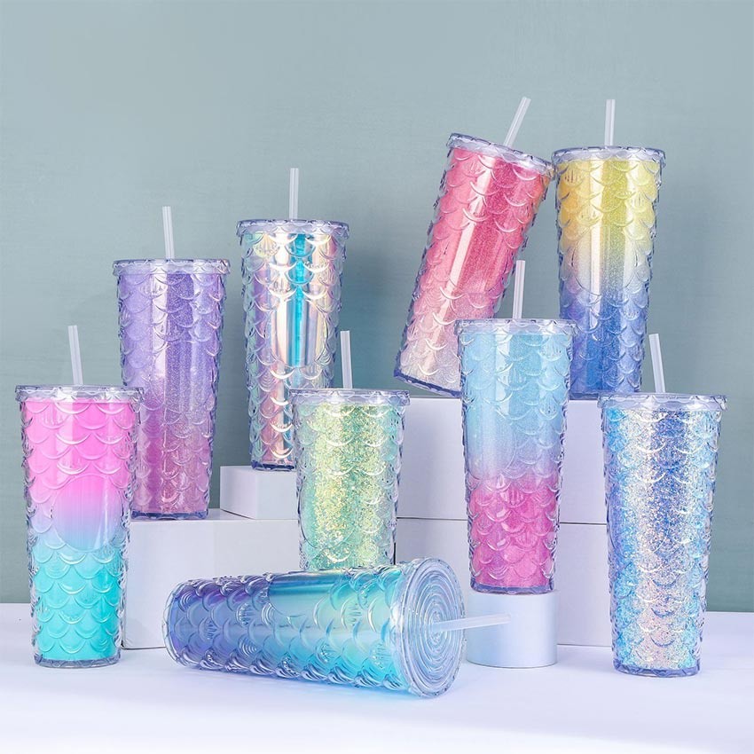 Starbucks Mermaid Pink/Purple Cold Cup Tumbler 710ml Starbucks Tumbler Cangkir Fish Scale Straw Cups