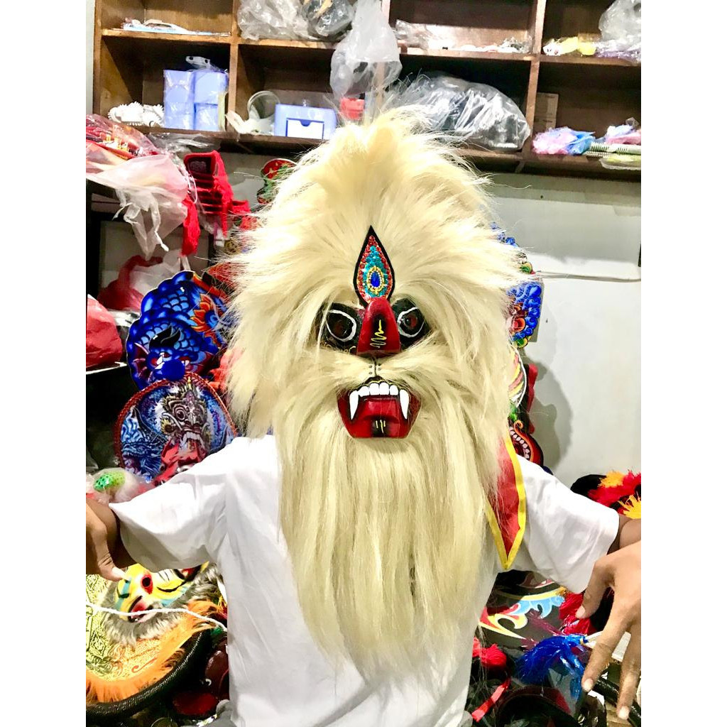 Topeng Bujang Ganong / Bujang Ganong Rambut Sintetis Super Tebal / Ganongan Mata Kaca