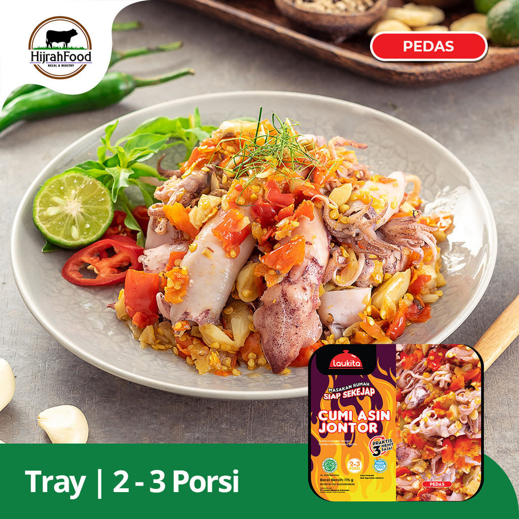 

Laukita Tray Cumi Asin Jontor Pedas Praktis Frozen Food Siap Saji Halal 175 gram