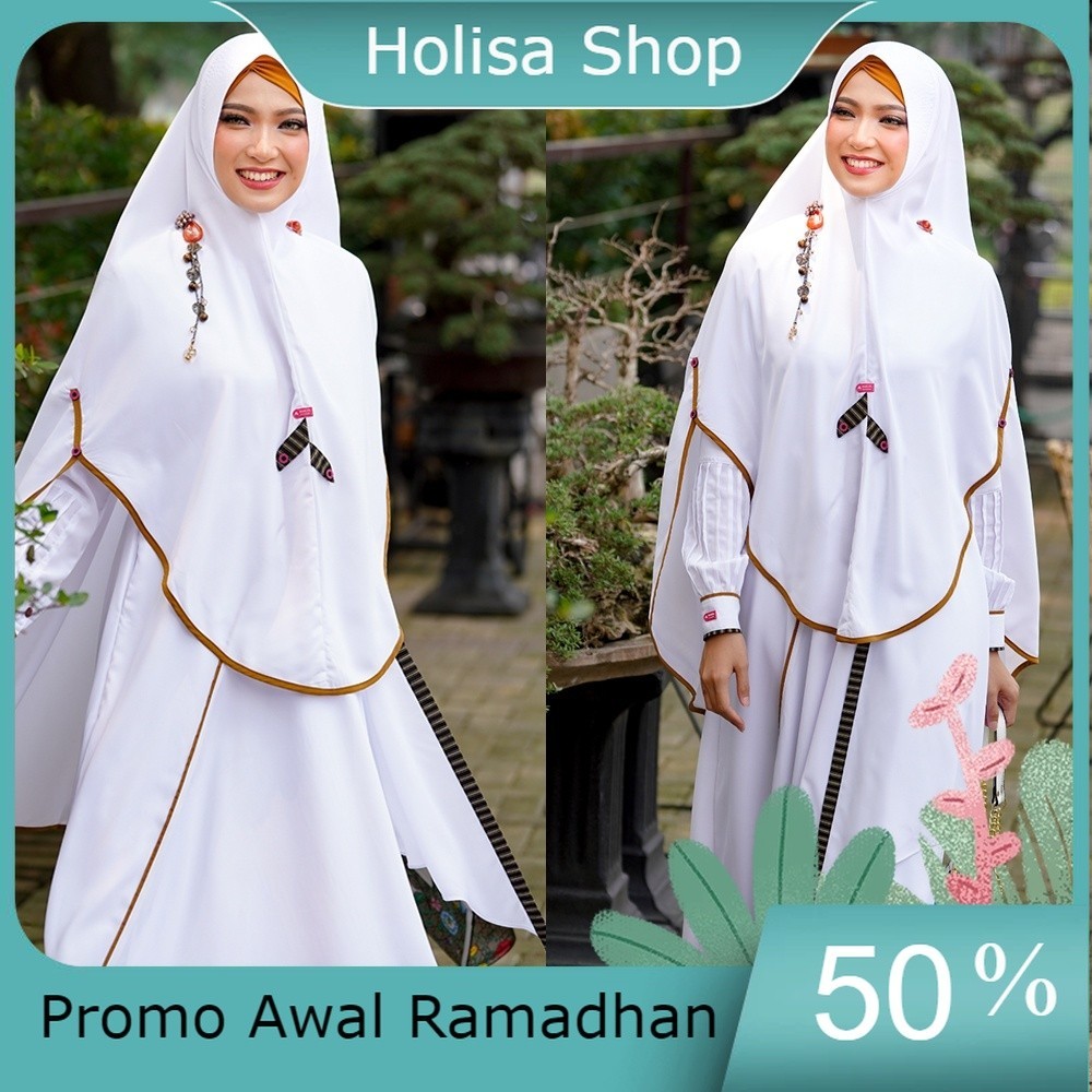 Promo Awal Ramadhan Aulia Fashion Set Gamis Syari Shofia White Ukuran XS - M - L - XL - XXL - XXXL M