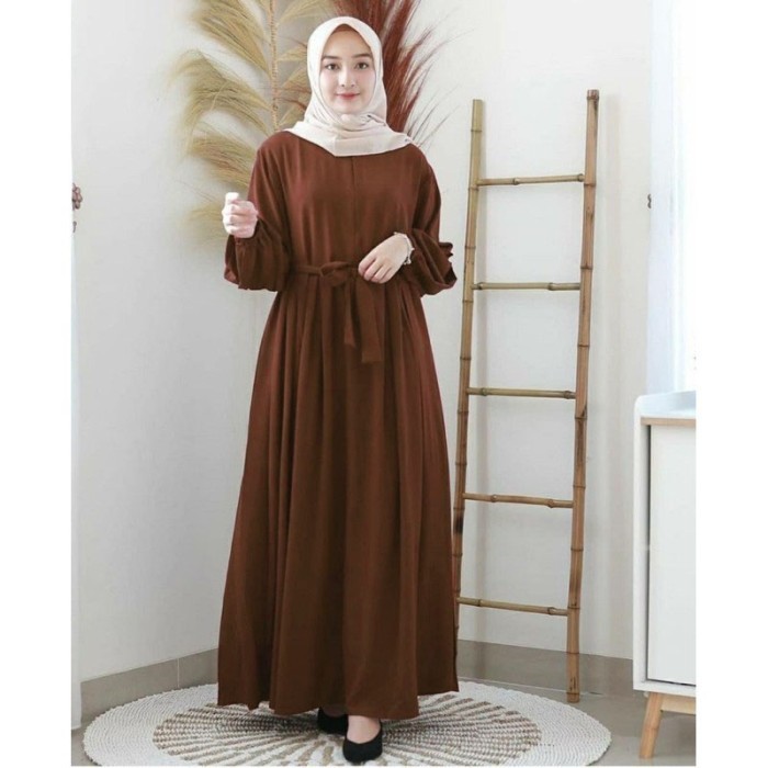 Gamis Larisa Rempel Resleting Depan Busui Friendly - Coklat Tua