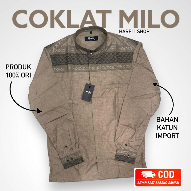 KEMKO KEMEJA KOKO HARLEY warna COKLAT MILO TANGAN PANJANG