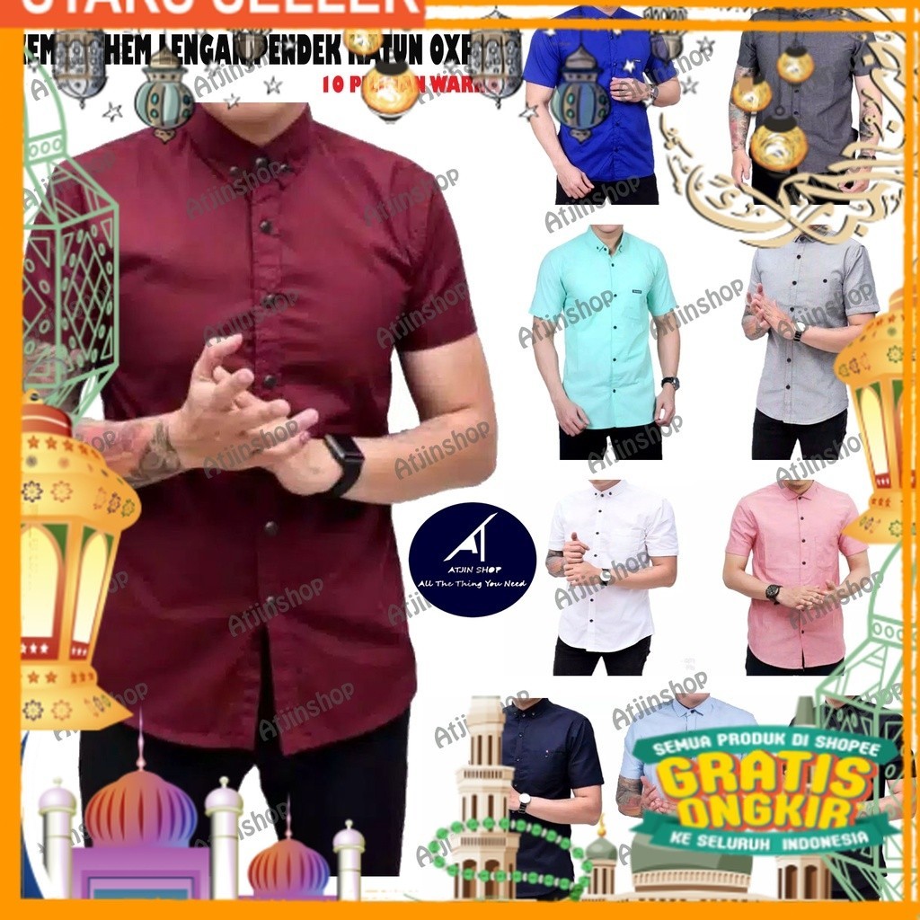 Kemeja Hem  Lengan Pendek Polos Casual Pria / Baju Atasan Pakaian Kemeja Pria Polos Fashion/ Pink Du