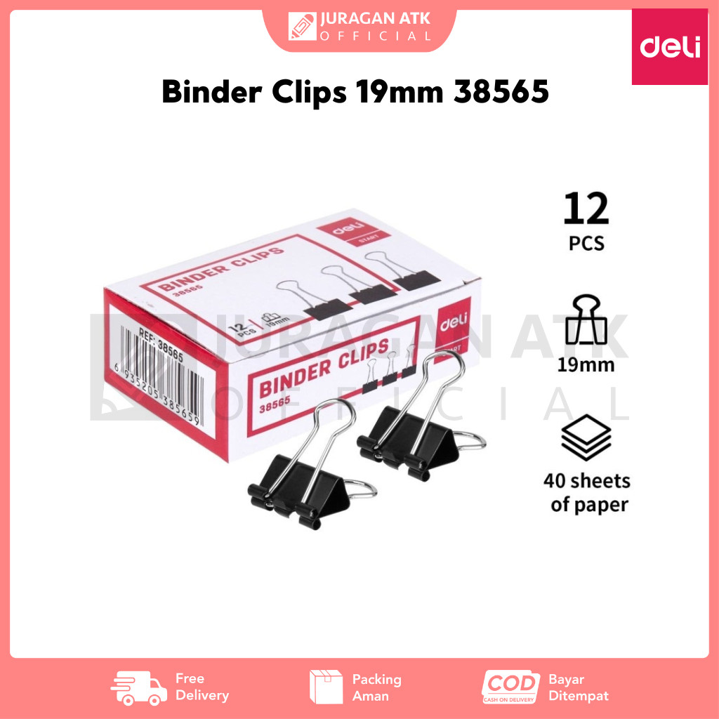 

Binder Clips Deli 19mm 38565 (1 Box Isi 12pcs)