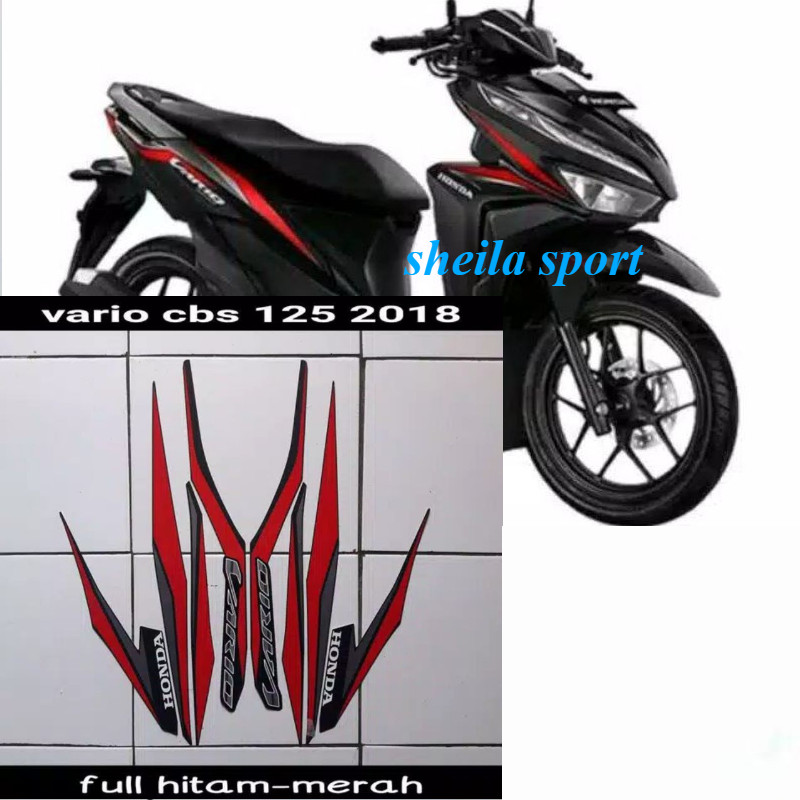 Striping sticker motor honda new vario techno 125 fi cbs 2018 full hitam merah