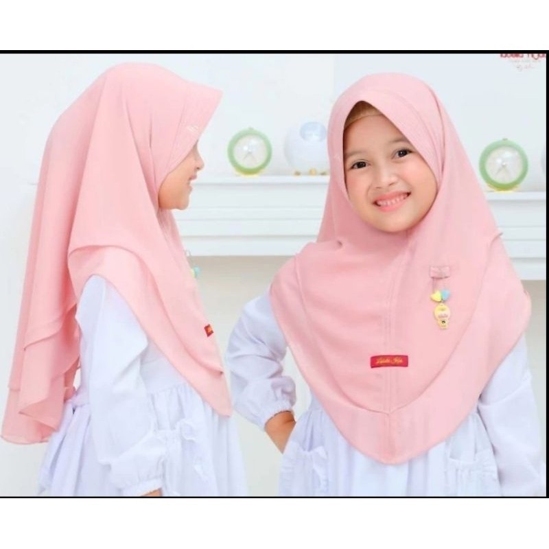 Jilbab Khimar Anak 2 Layar Ceruty Babydoll Premium Hijab Syar'i kids 5/12 tahun ceruti babydoll Keru