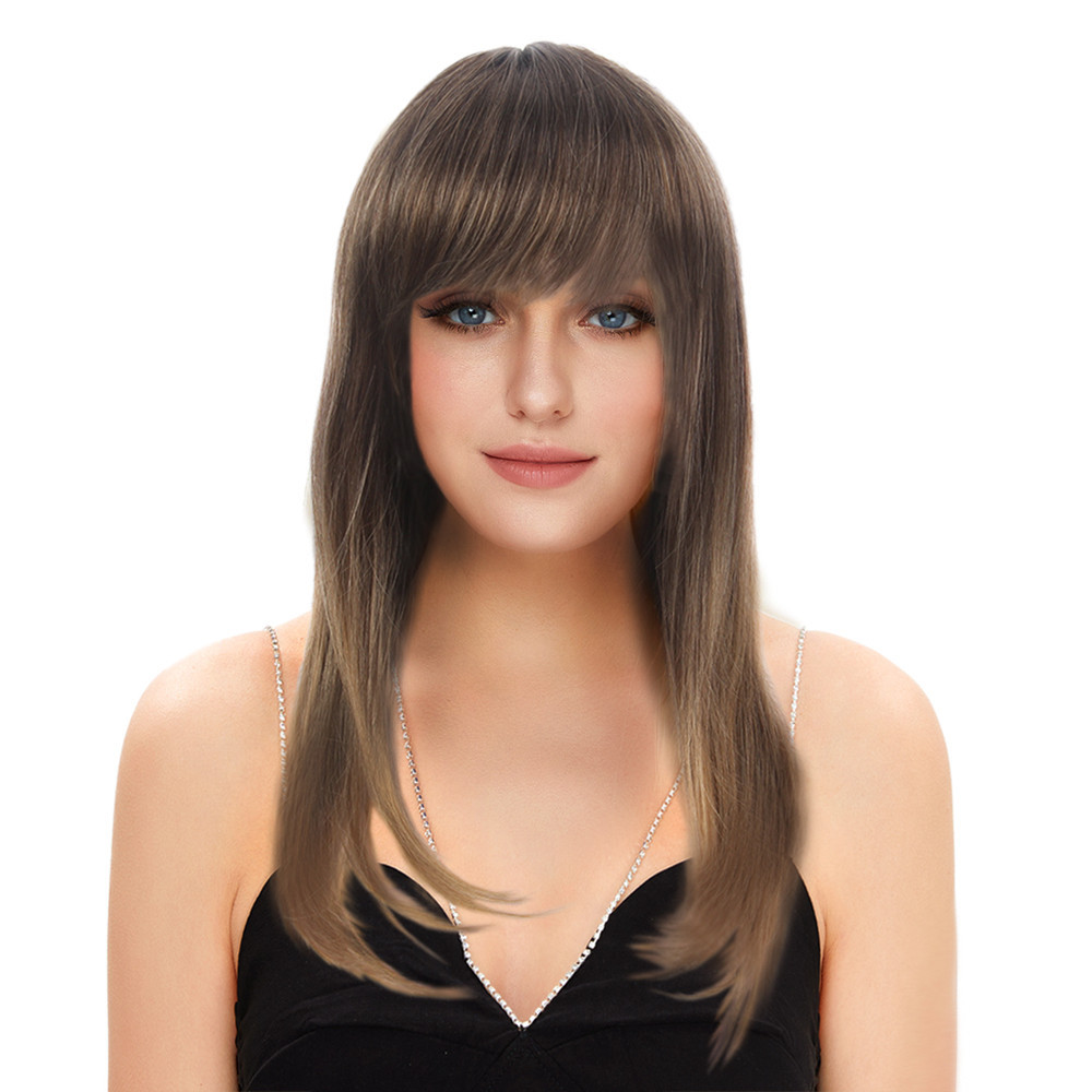 Grosir rambut sintetis warna Ombre super tipis Wig coklat Ombre alami gelombang Wig keriting panjang