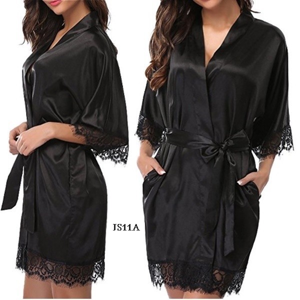 Baju Tidur Lingerie Jumbo Kimono Wanita Big Size Hitam Js11A