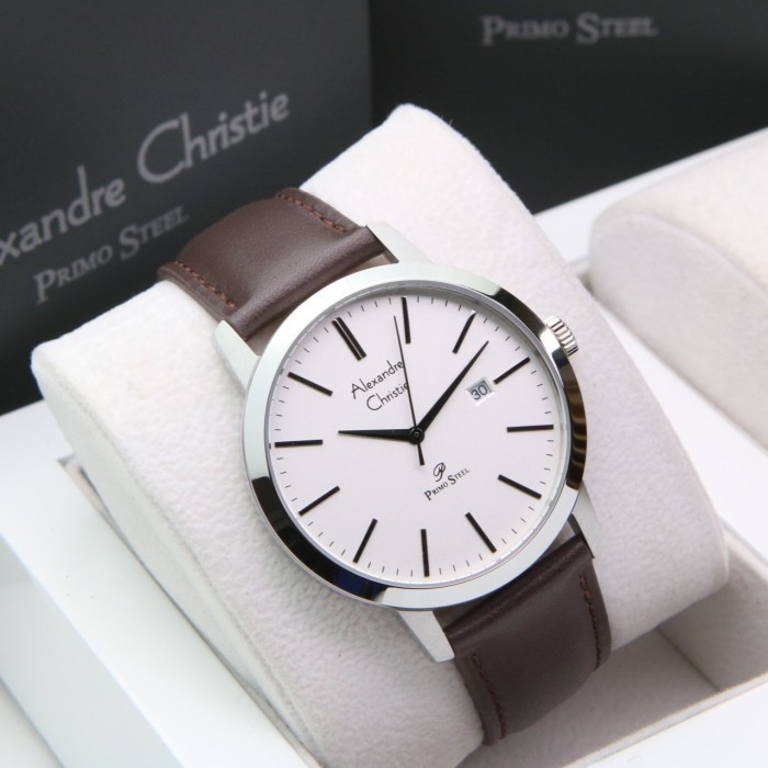 JAM TANGAN PRIA ALEXANDRE CHRISTIE AC 1007 SILVER BROWN KULIT ORI
