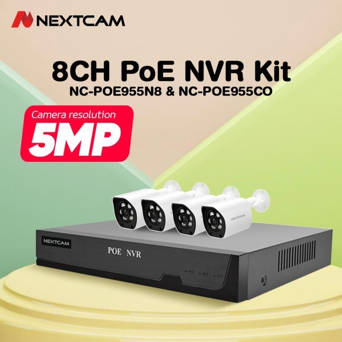 Nextcam Paket cctv POE 8 channel 8MP 4 Kamera 5MP Outdoor Komplit Kabel Tinggal pasang Tanpa perlu k