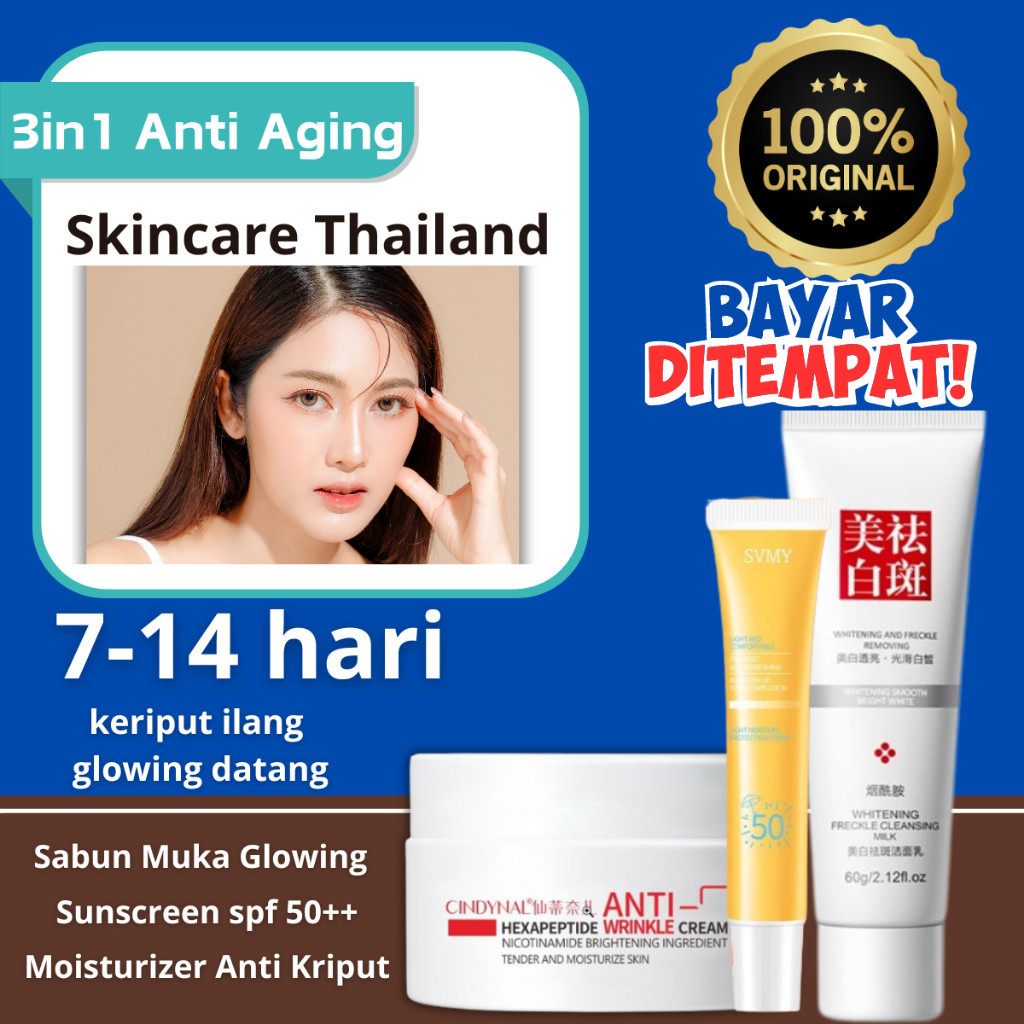 Cindynal 3in1 Paket Wajah Glowing Anti Aging Skincare Korea Whitening Blemish Frekle Cream Penghilan