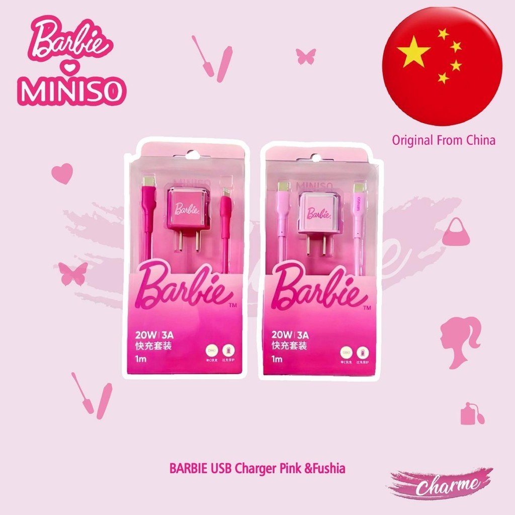 

(READY & ORI) BARBIE USB Charger kabel data type C lightning Fast Charging iphone pink micro usb