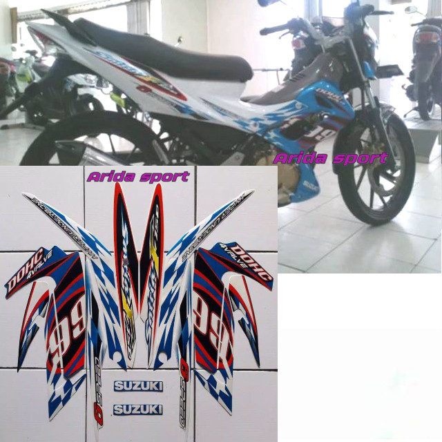Striping stiker motor satria f fu barong 150 thn 2012 putih biru