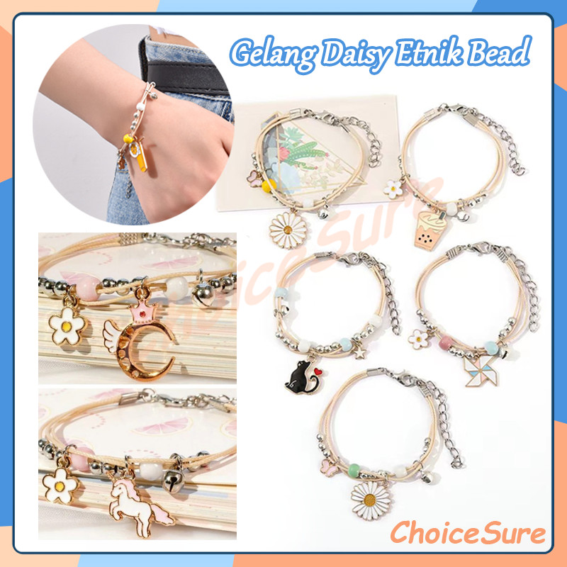 Gelang Couple Daisy Etnik Bead / Karakter Lucu Persahabatan Bracelet / Gelang Couple Daisy Tali Krea