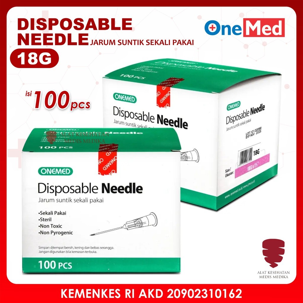 Disposable Needle 18G Jarum Suntik Kesehatan Medis 18 G x 1.5" Inch Sterile Onemed